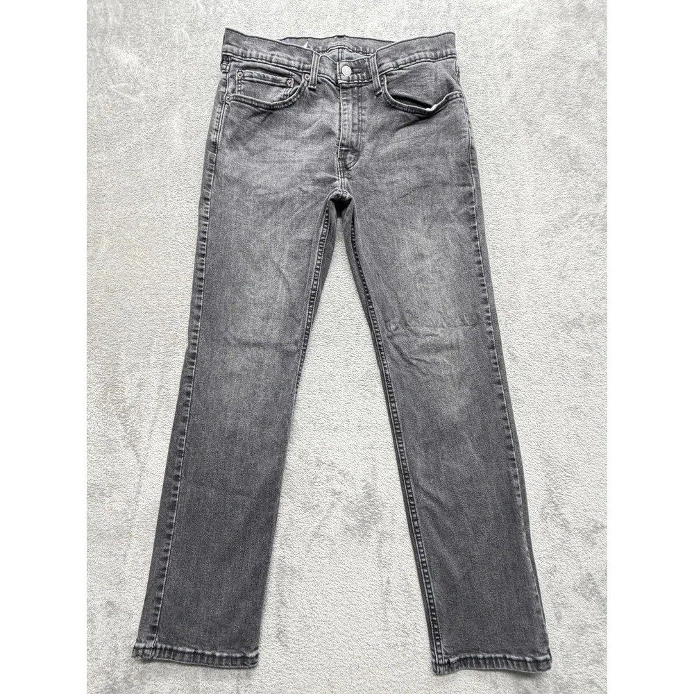 Levis 514 Jeans Mens Measured 34x31 Gray Straight Charcoal Wash Denim Zip Fly
